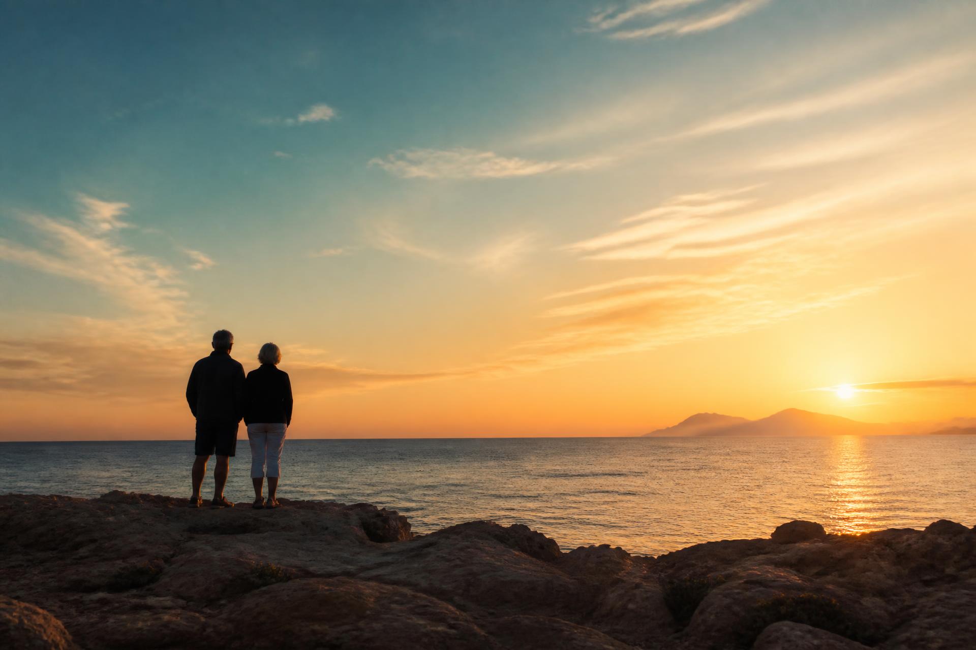 Ingmar und Nadine am Meer, im warmen Licht des Sonnenuntergangs